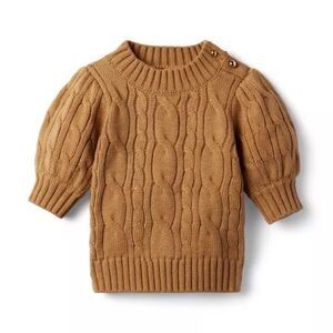 Janie and Jack Cable Knit Puff Sleeve Sweater Short Sleeve Beach Tan Girls 6